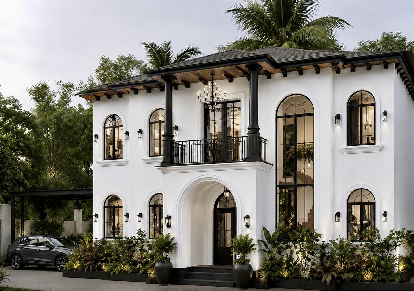 Keshavaa Alcazar Villa Front Elevation with Spanish Arches